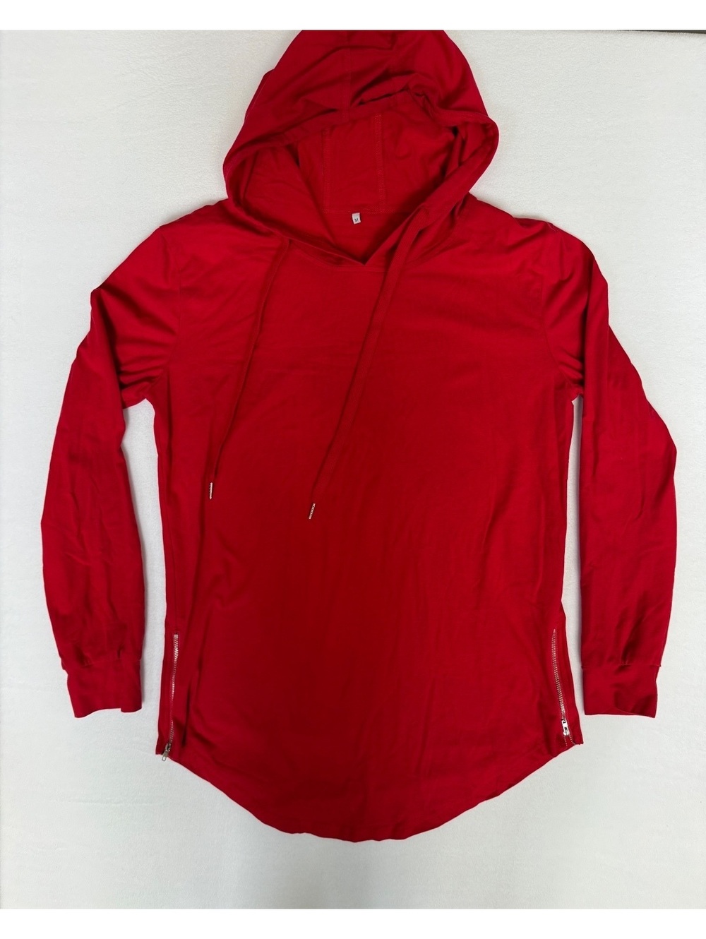 Red Hooded Pullover Sweatshirt with Side Zippers